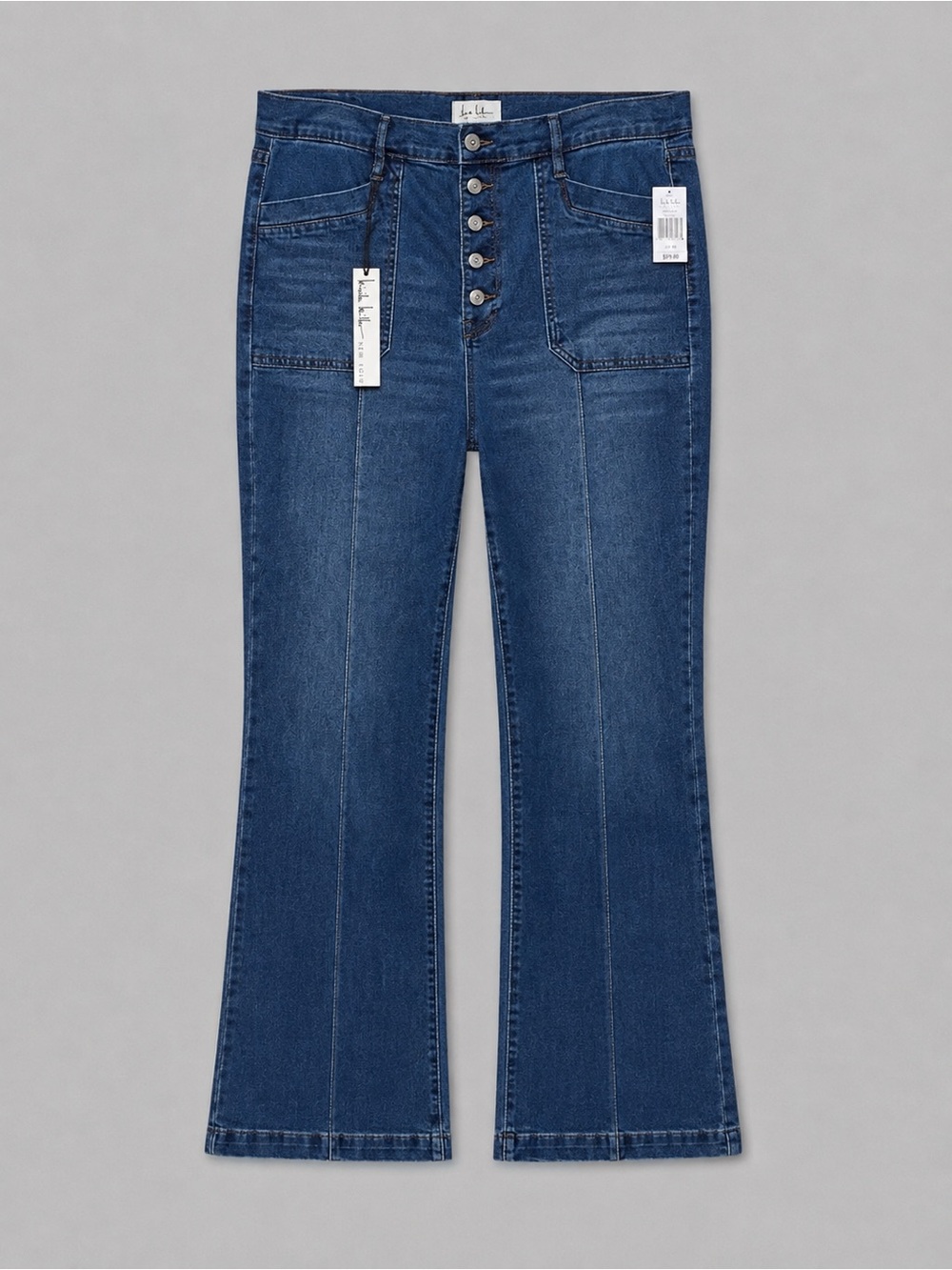 Nicole Miller New York Super High Rise Flare Jeans Size 14 Medium Wash NWT - Picture 2 of 8